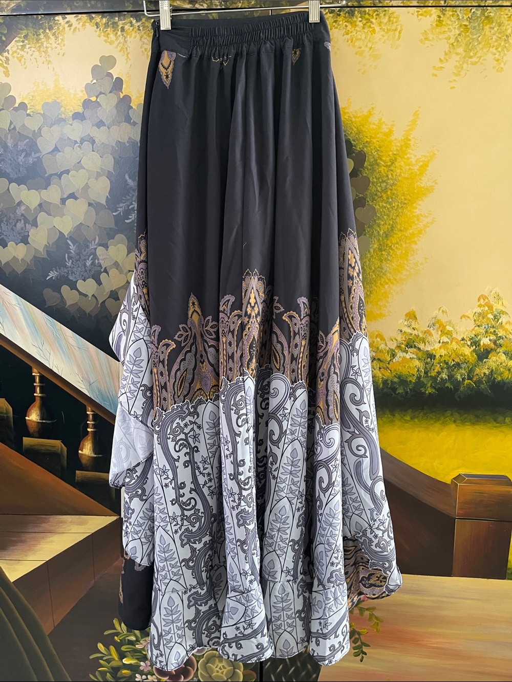 Black Layered Ruffle Maxi Skirt with Paisley Trim - Picture 5 of 6